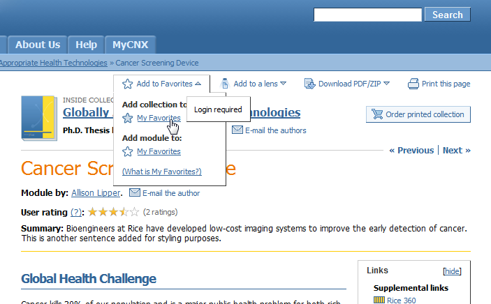 The final agreed-upon design, as shown before one adds content to one's Favorites.