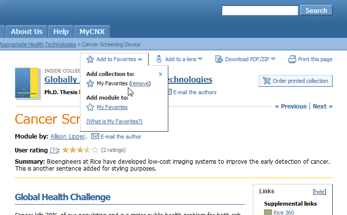 The final agreed-upon design, as shown after one adds content to one's Favorites.