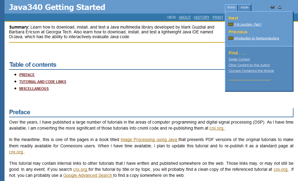 This is how the external project's text displayed using the basic/default style of Connexions.