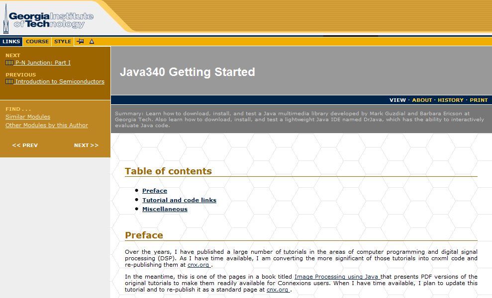 This is how the external project's text displayed using the basic/default style of Connexions.