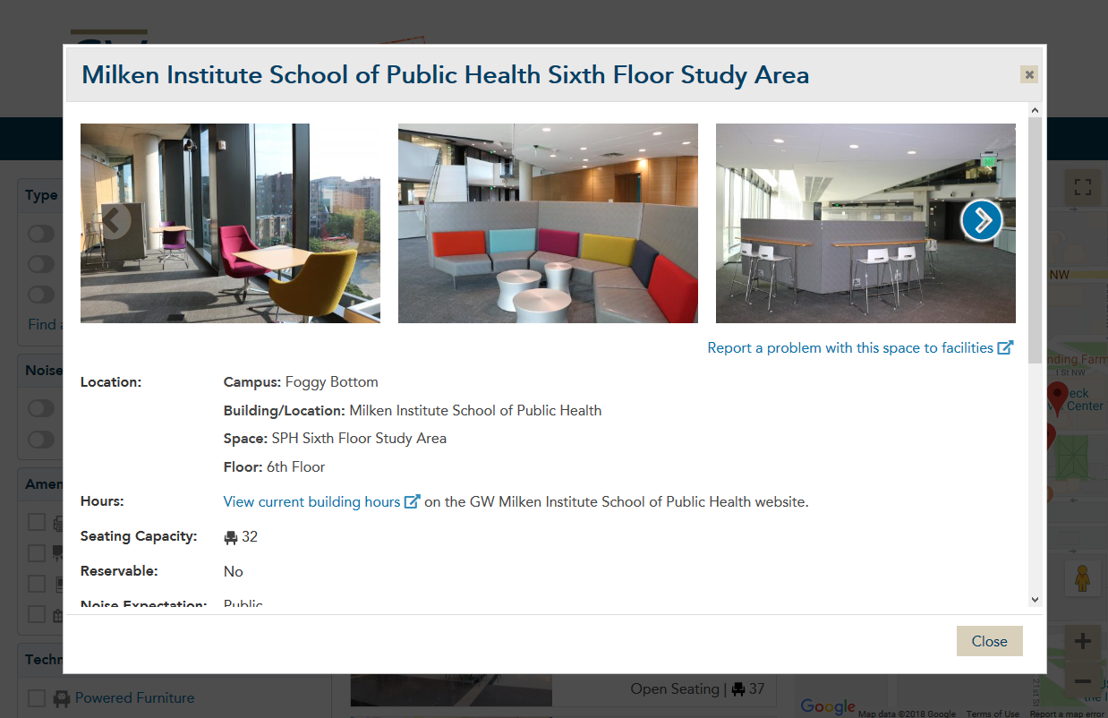 An example of the fuller set of information and relevant images and links one sees after clicking on the teaser of an individual space.